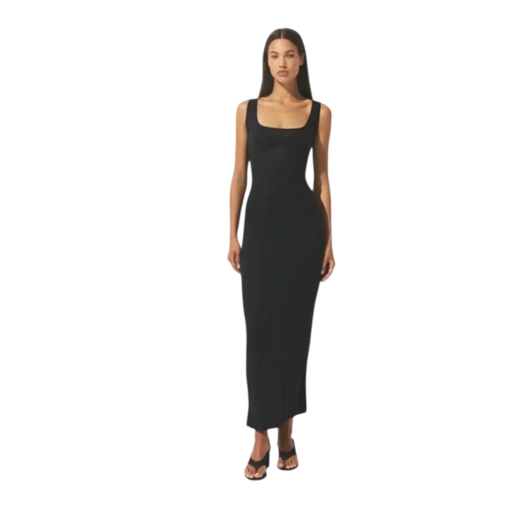 NWT SKIMS Threadbare Cotton Long Dress Black Maxi Dress Soot XS Stretchy